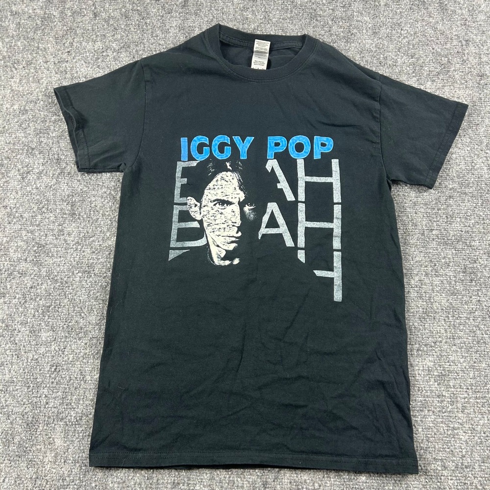 Gildan Iggy Pop T-Shirt Mens Small Black Graphic Print Rock Band Tee Stooges